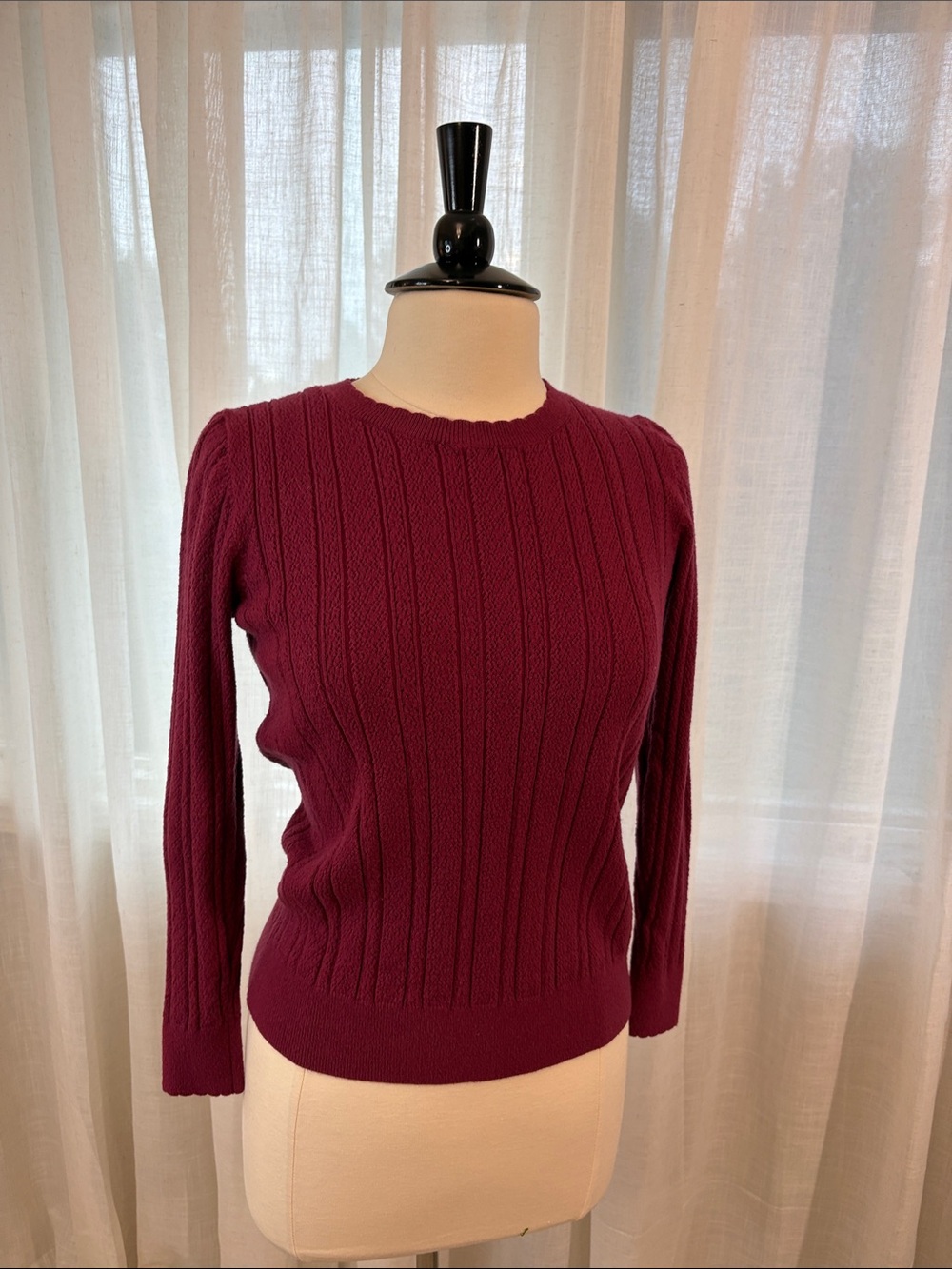 Amazon Women's Ribbed Crewneck Sweater in Burgundy
